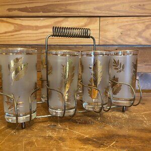 Vintage Libbey Gold Leaf Glasses (8) w/Carrier